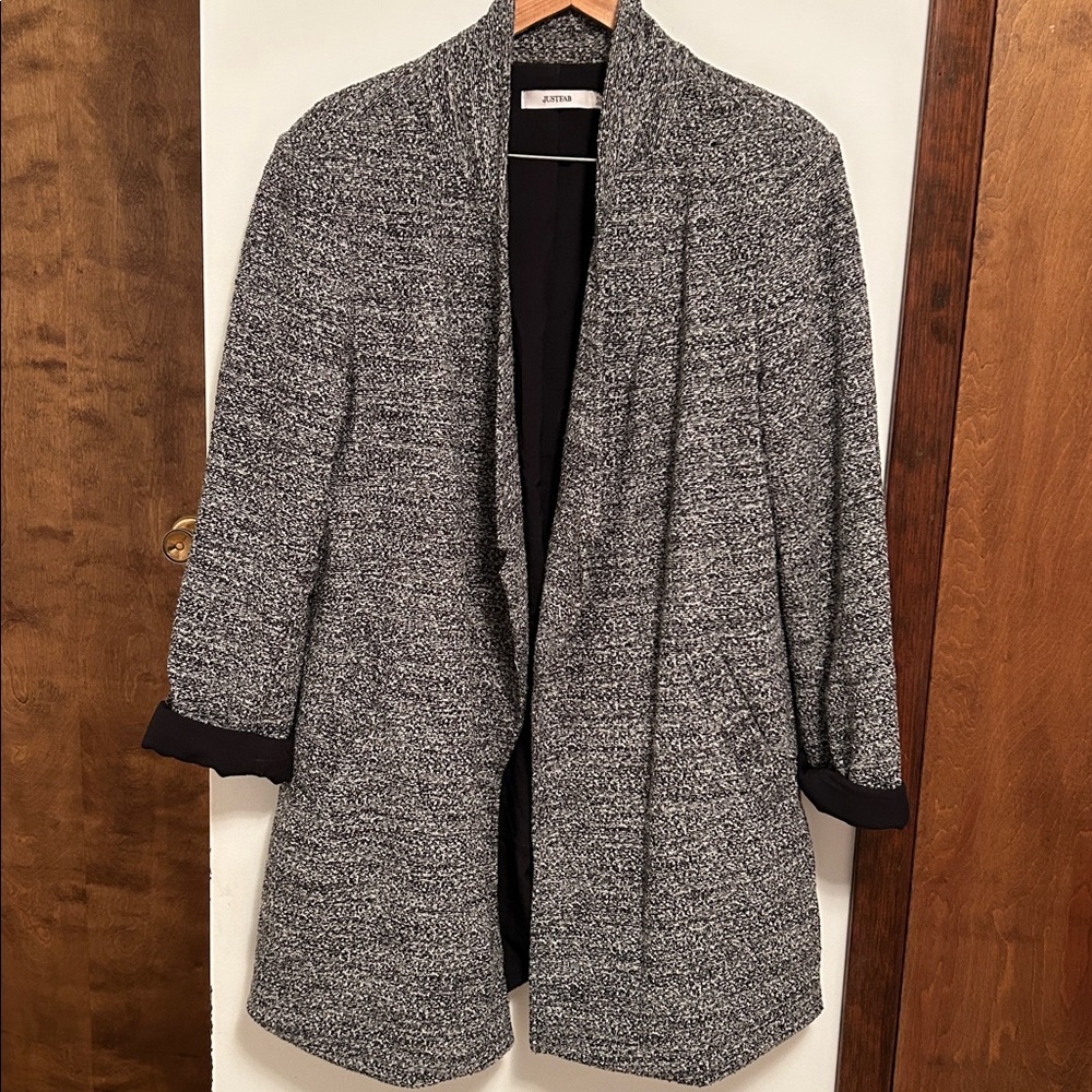 Chic Black and White Open Front Blazer/Coat